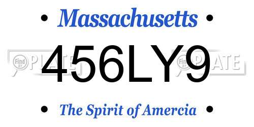 456LY9 Massachusetts License Plate