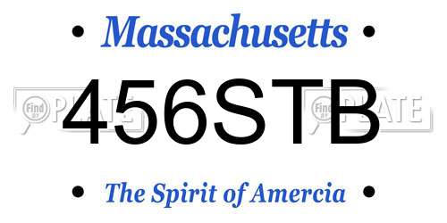 456STB Massachusetts License Plate