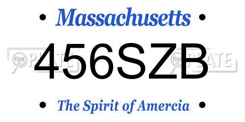 456SZB Massachusetts License Plate