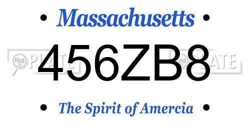 456ZB8 Massachusetts License Plate