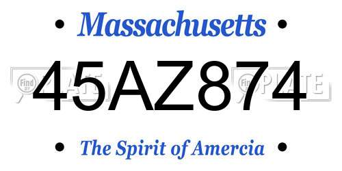 45AZ874 Massachusetts License Plate