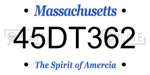 45DT362 Massachusetts License Plate