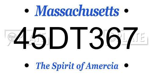 45DT367 Massachusetts License Plate