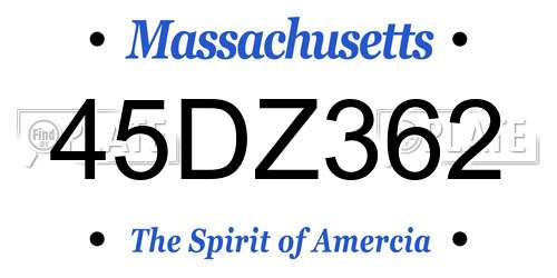 45DZ362 Massachusetts License Plate
