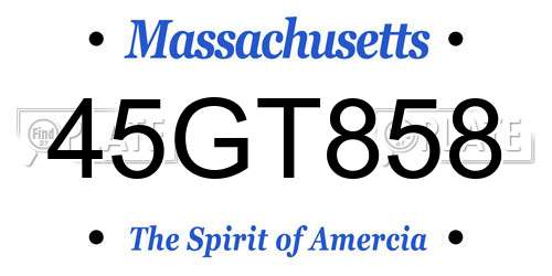 45GT858 Massachusetts License Plate