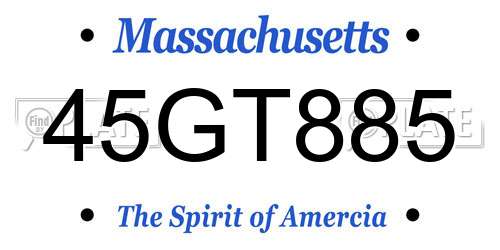 45GT885 Massachusetts License Plate