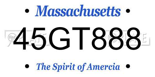45GT888 Massachusetts License Plate