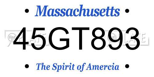 45GT893 Massachusetts License Plate