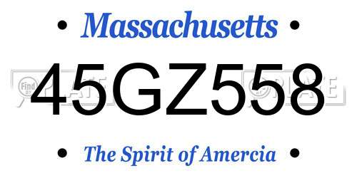 45GZ558 Massachusetts License Plate