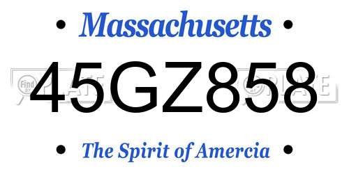 45GZ858 Massachusetts License Plate
