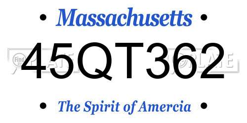 45QT362 Massachusetts License Plate