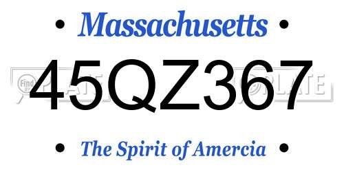 45QZ367 Massachusetts License Plate