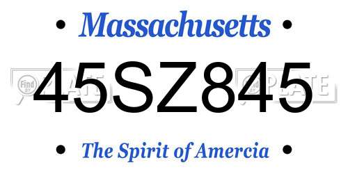 45SZ845 Massachusetts License Plate
