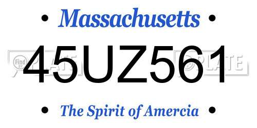 45UZ561 Massachusetts License Plate
