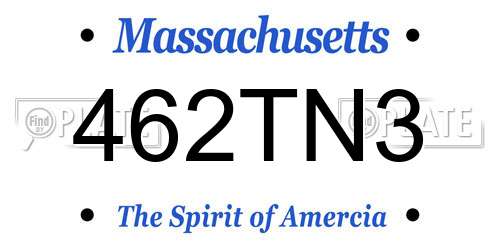 462TN3 Massachusetts License Plate