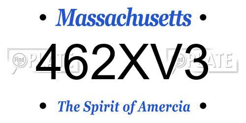 462XV3 Massachusetts License Plate