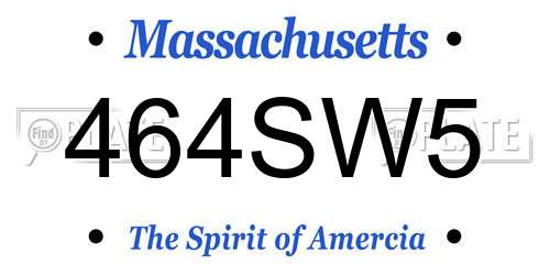 464SW5 Massachusetts License Plate
