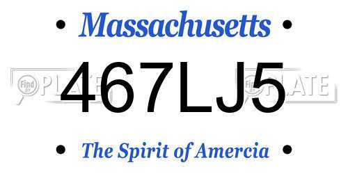 467LJ5 Massachusetts License Plate