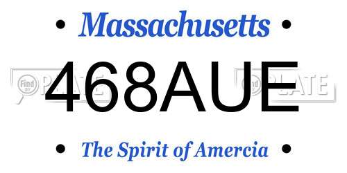 468AUE Massachusetts License Plate