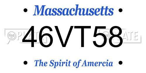 46VT58 Massachusetts License Plate