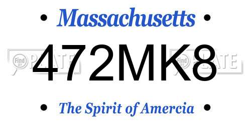 472MK8 Massachusetts License Plate