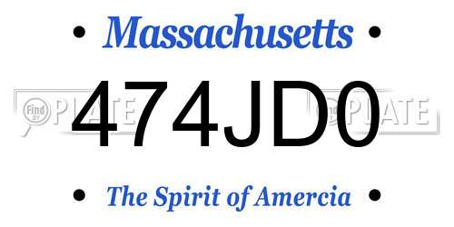474JD0 Massachusetts License Plate