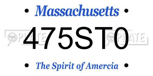 475ST0 Massachusetts License Plate