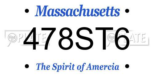 478ST6 Massachusetts License Plate