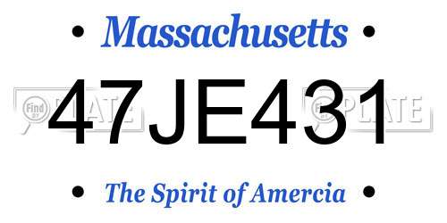47JE431 Massachusetts License Plate