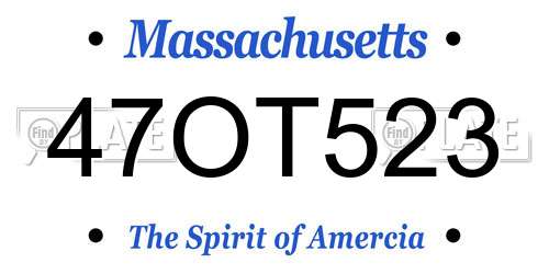 47OT523 Massachusetts License Plate