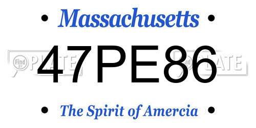 47PE86 Massachusetts License Plate