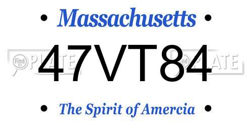 47VT84 Massachusetts License Plate