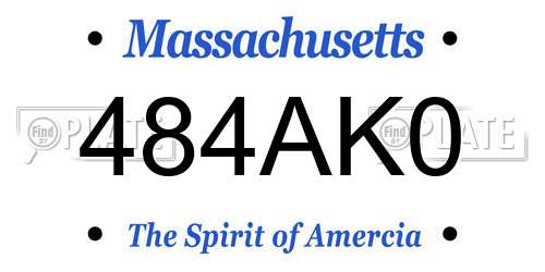 484AK0 Massachusetts License Plate