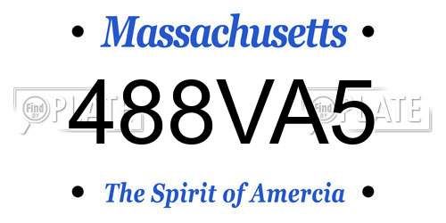 488VA5 Massachusetts License Plate