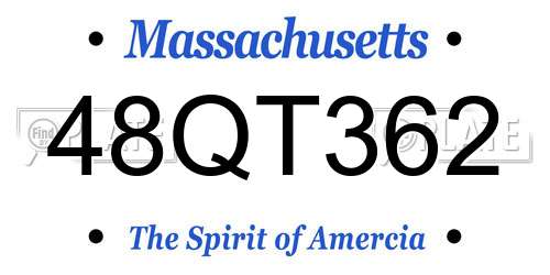 48QT362 Massachusetts License Plate