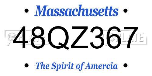 48QZ367 Massachusetts License Plate