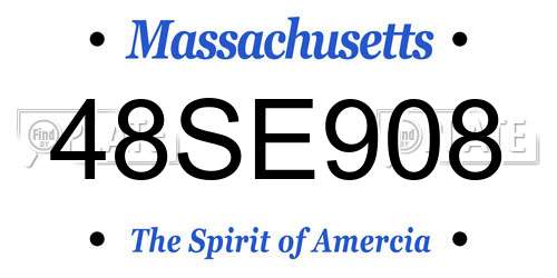 48SE908 Massachusetts License Plate