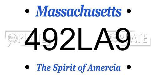 492LA9 Massachusetts License Plate