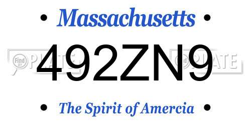 492ZN9 Massachusetts License Plate