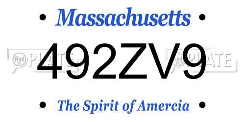 492ZV9 Massachusetts License Plate