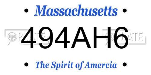 494AH6 Massachusetts License Plate