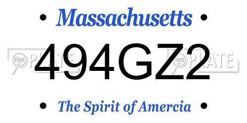 494GZ2 Massachusetts License Plate