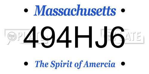 494HJ6 Massachusetts License Plate