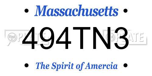 494TN3 Massachusetts License Plate