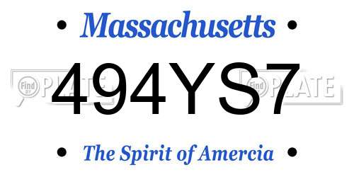 494YS7 Massachusetts License Plate