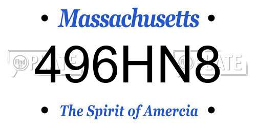 496HN8 Massachusetts License Plate