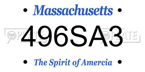 496SA3 Massachusetts License Plate