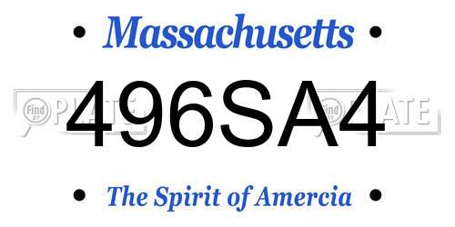 496SA4 Massachusetts License Plate