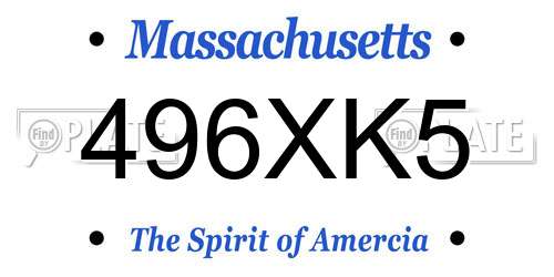 496XK5 Massachusetts License Plate