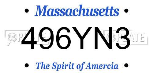 496YN3 Massachusetts License Plate